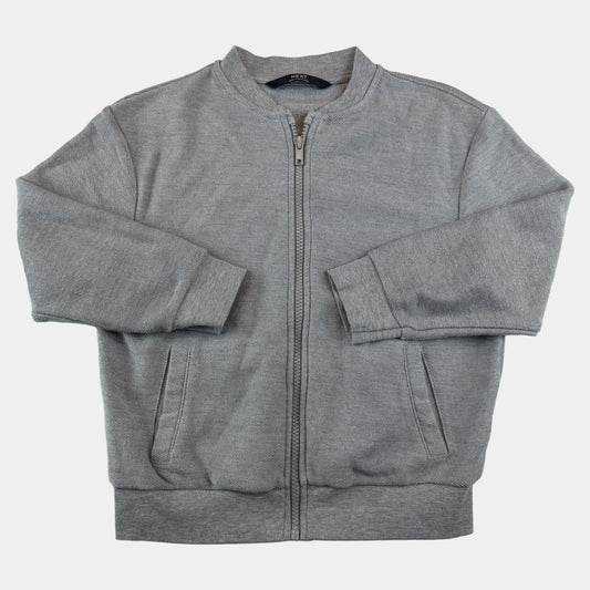 Graue Kinder-Sweatjacke mit Reißverschluss und Taschen – front
