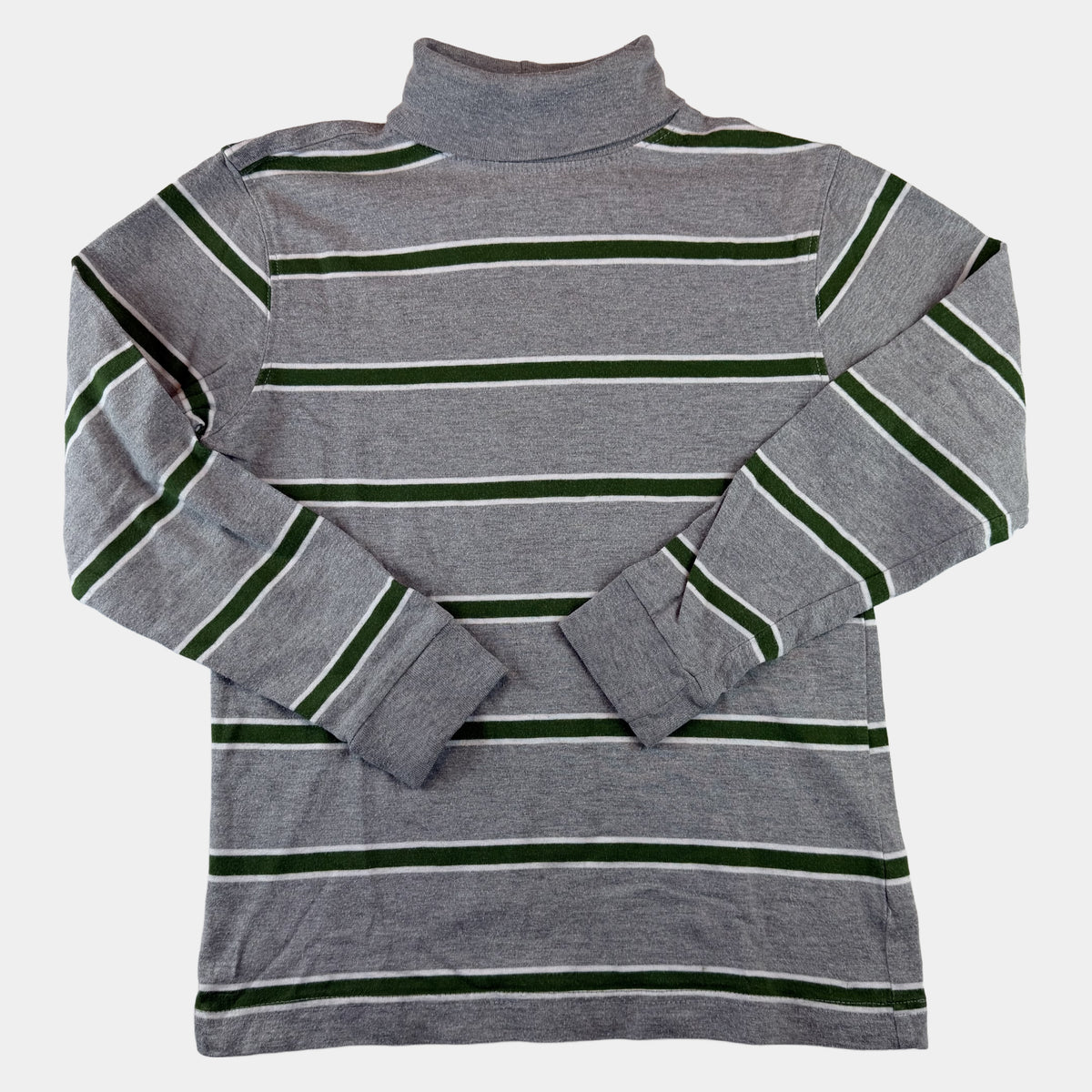 Grauer GapKids Rollkragenpullover für Kinder mit grünen und weißen Streifen – front