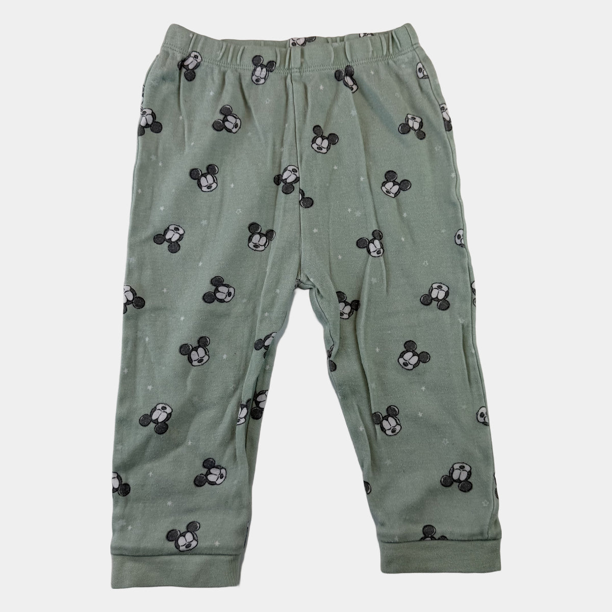 Grüne Babyhose mit Mickey-Mouse-Kopf-Print und elastischem Bund – front