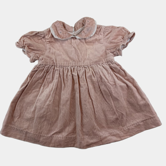 Rosa Baby-Cordkleid mit Bubikragen und Puffärmeln – front