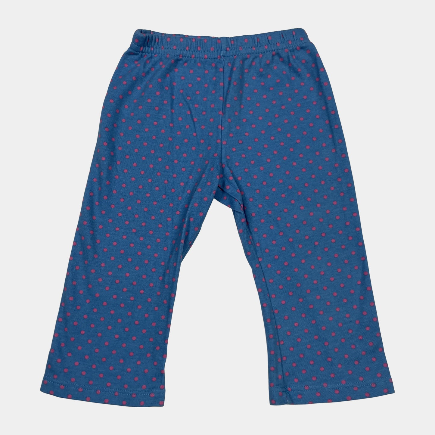Blaue Baumwollhose mit rosa Punktemuster für Babys, elastischer Bund, Größe 6-9 Monate, von Ladybird. – front