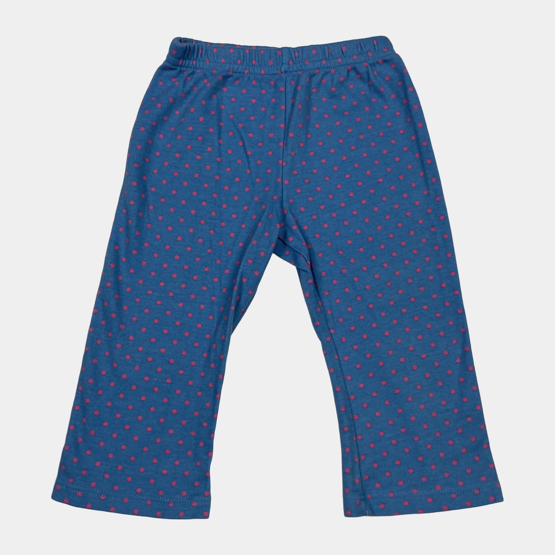 Blaue Baumwollhose mit rosa Punktemuster für Babys, elastischer Bund, Größe 6-9 Monate, von Ladybird. – front