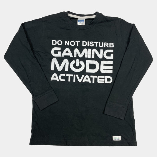 Schwarzes Langarmshirt mit 'Gaming Mode Activated' Aufdruck in Weiß für Kinder, Größe 9–10 Jahre. – front
