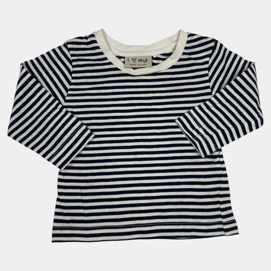 Blau-weißes Viscose Langarmshirt mit Streifenmuster