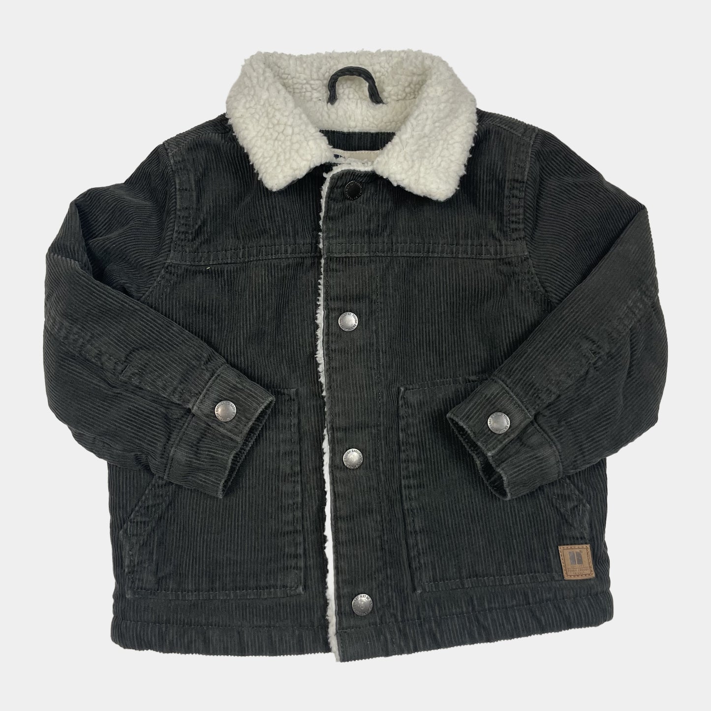 Dunkelgrüne Cordjacke mit Teddyfell-Kragen und Druckknöpfen, Größe 2–3 Jahre – front