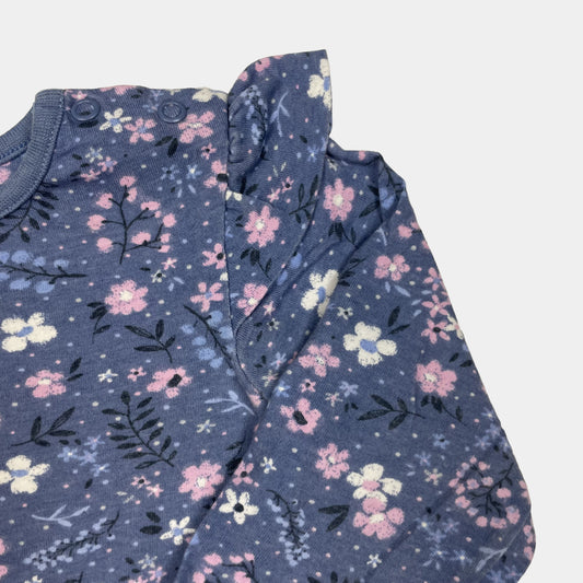 Blaues Langarmshirt mit buntem Blumenmuster für Babys