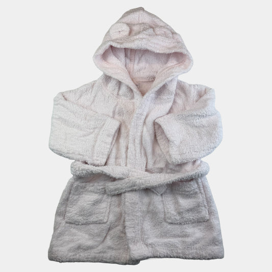 Hellrosa Frottee-Bademantel mit Kapuze, Bindegürtel und Taschen – front