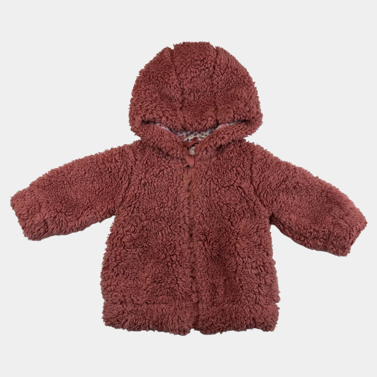 Rosa Teddyjacke mit Kapuze und Reißverschluss – front