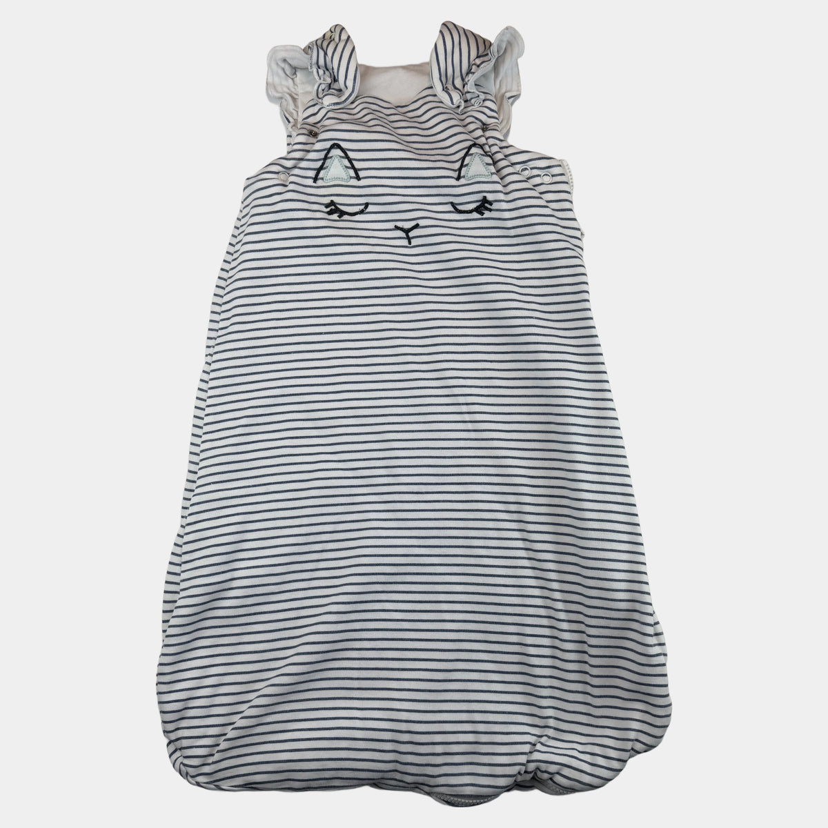 Weißer Next Babyschlafsack mit dunkelblauen Streifen und Tiergesicht – front