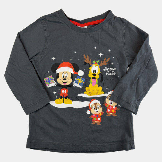 Graues Disney Langarmshirt für Kinder mit Weihnachtsmotiv und Mickey Maus Print – front