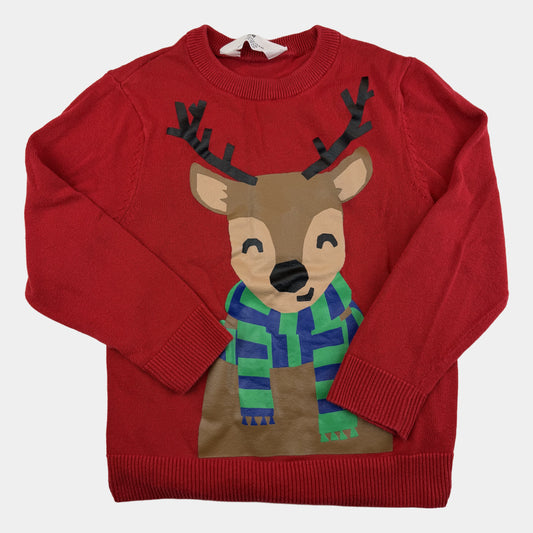 Roter Kinderpullover aus Baumwolle mit Rentier-Print und Rundhalsausschnitt – front