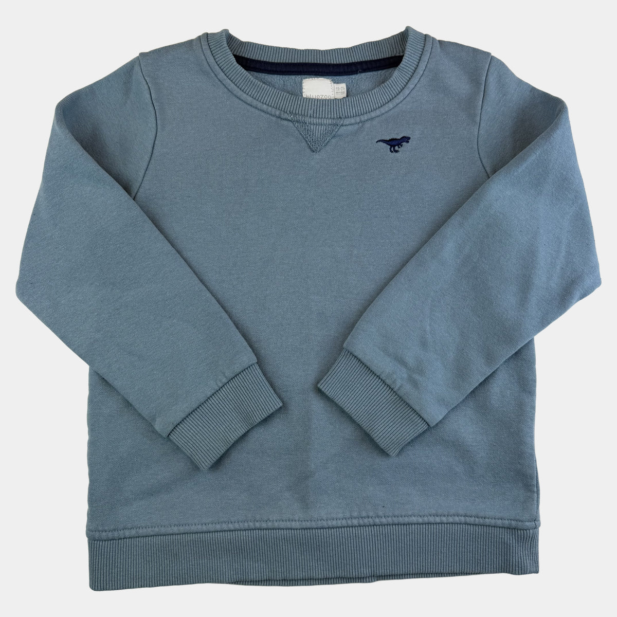 Blaues Kinder-Sweatshirt mit Dino-Stickerei und Rippbündchen – front