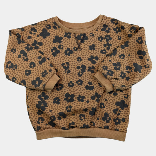 Braunes Kinder-Sweatshirt mit schwarzem Leo-Print und Rundhalsausschnitt – front