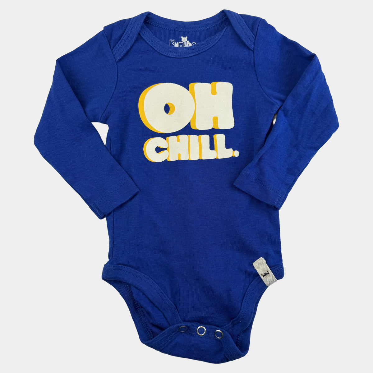 Blauer Langarm-Body mit OH CHILL Schriftprint – front