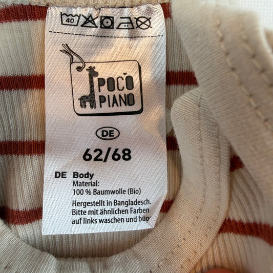 Beiger ärmelloser Baby-Body mit roten Streifen und Druckknöpfen – label