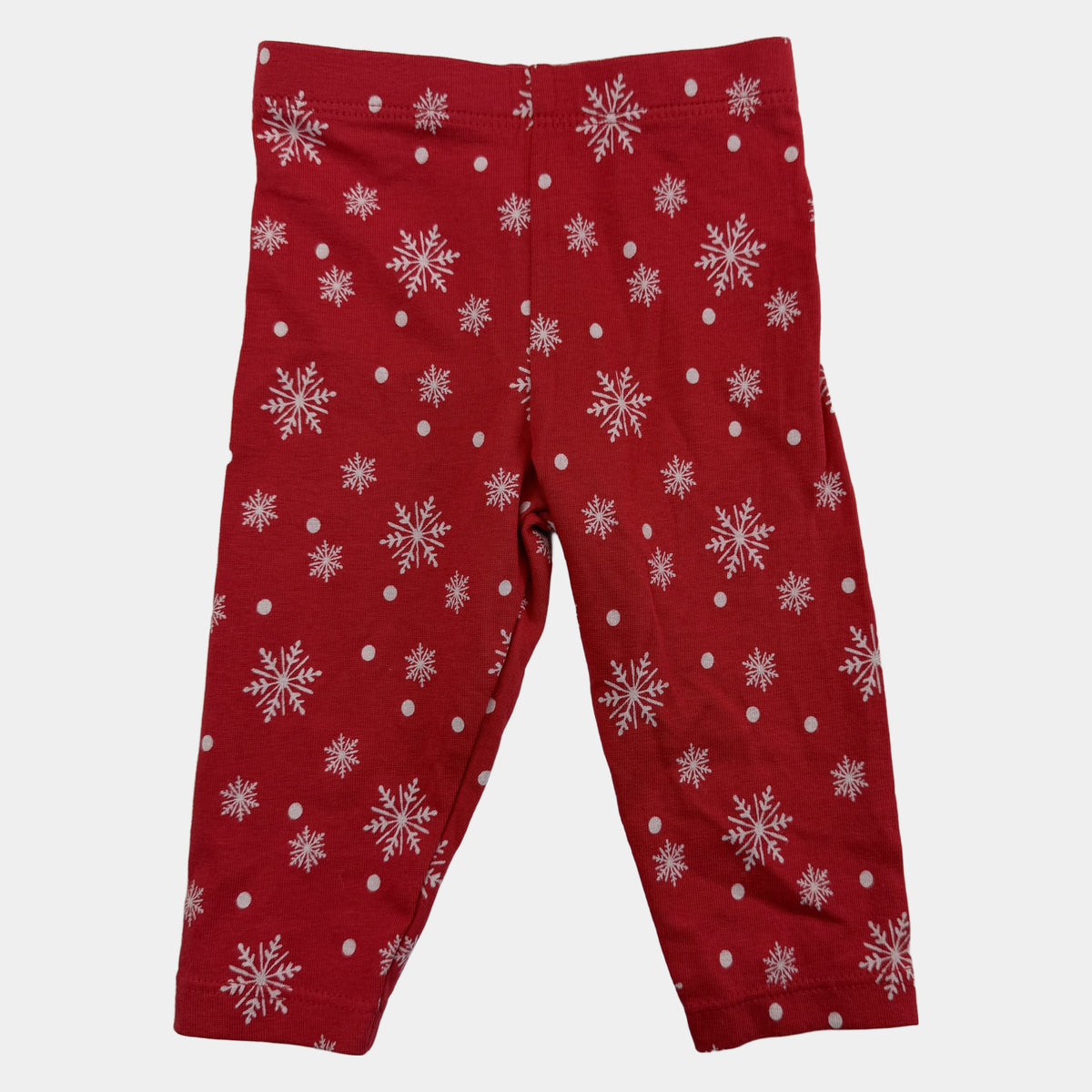 Rote Baby-Leggings mit weißem Schneeflocken- und Punkte-Print – front