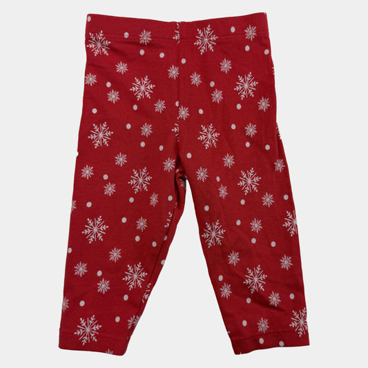Rote Baby-Leggings mit weißem Schneeflocken- und Punkte-Print – front