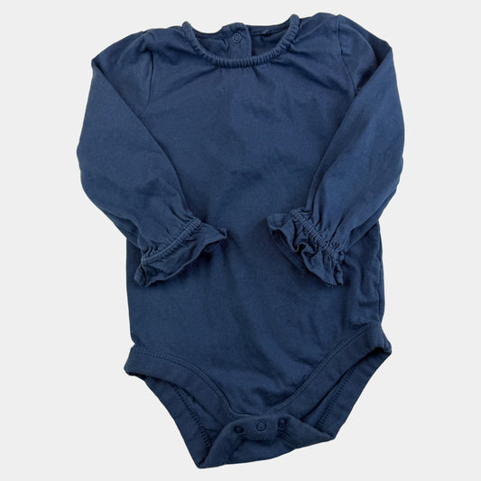 Blauer Langarm-Body mit Rüschenbündchen und Druckknöpfen – front