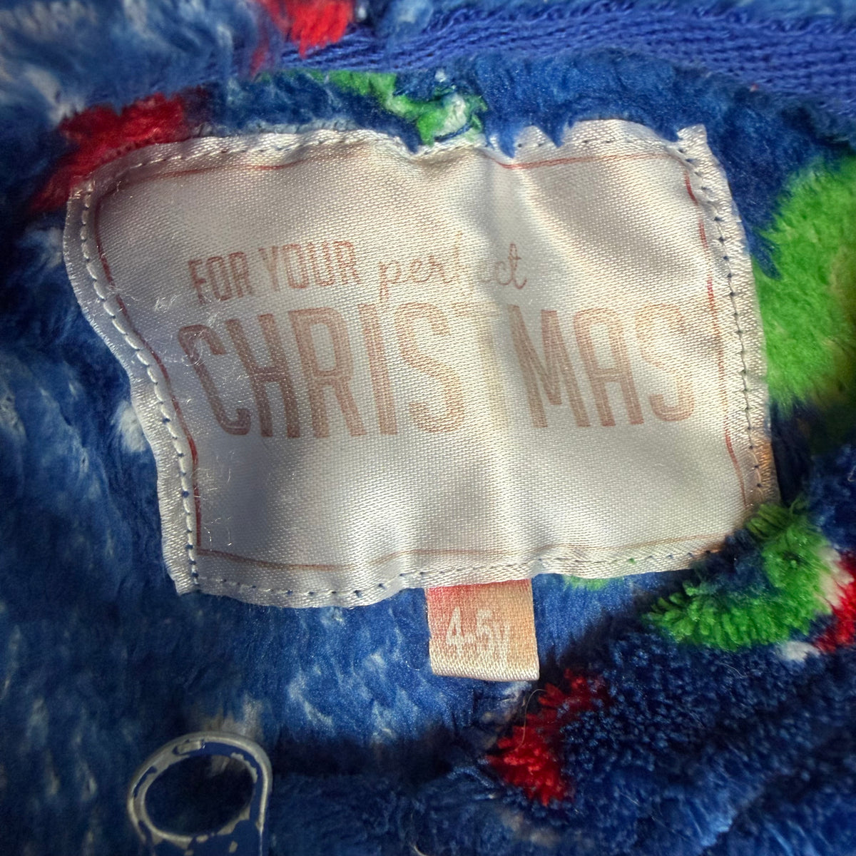 Blauer Fleece-Overall für Kinder mit Kapuze, Reißverschluss und Dino- sowie Schneemann-Print – tag