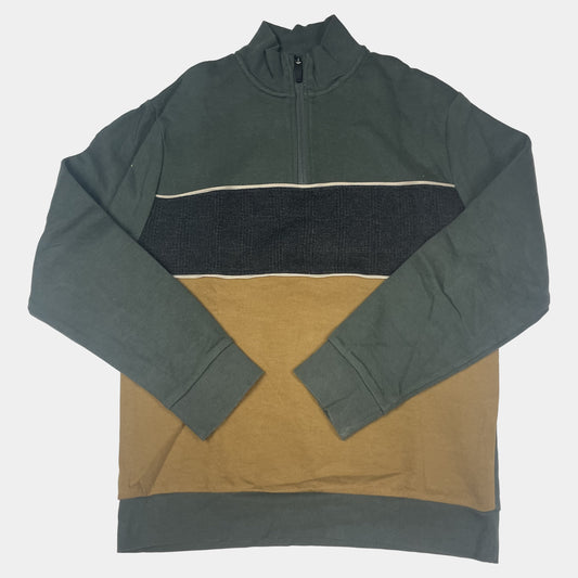 Grüner Baumwoll-Pullover mit colorblock Design und Reißverschluss – front