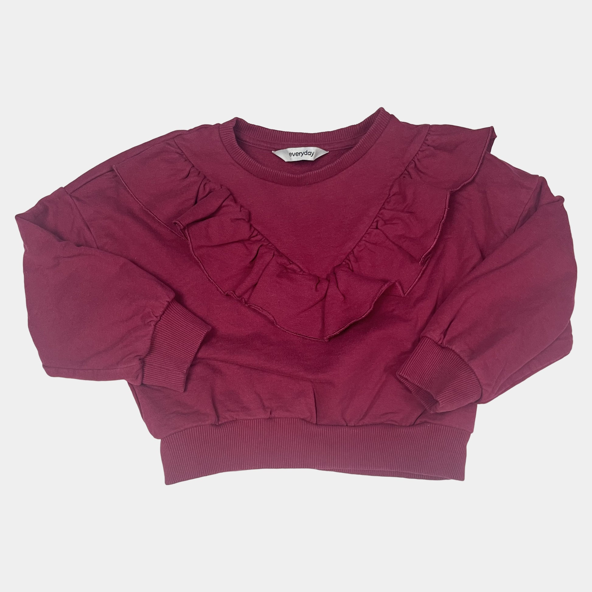 Pflaumenfarbener Pullover mit Rüsche für Kinder – front