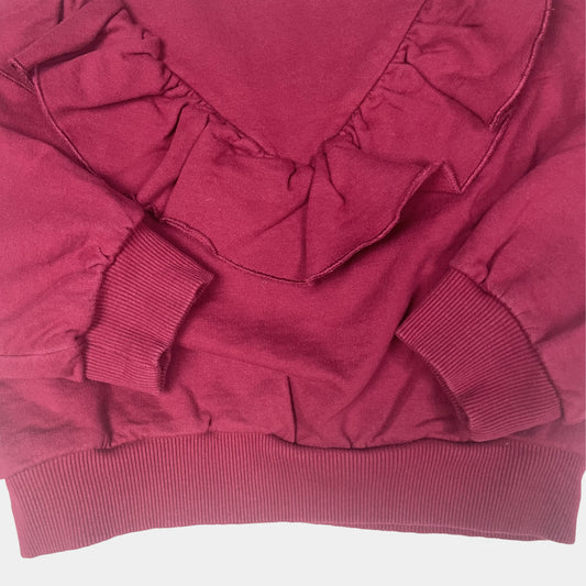 Pflaumenfarbener Pullover mit Rüsche für Kinder – detail