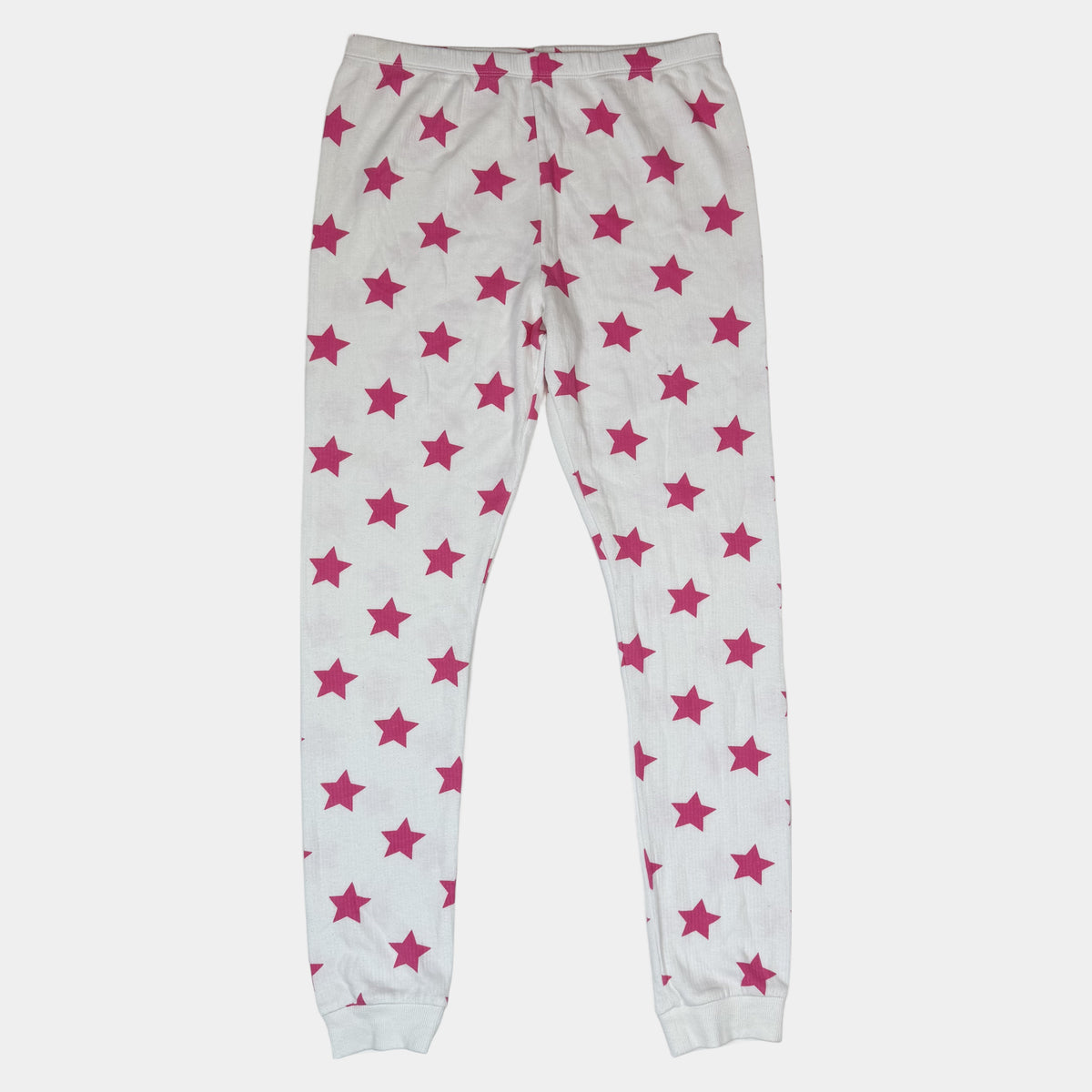 Weiße Kinder-Leggings mit rosa Sternmuster und Bündchen – front