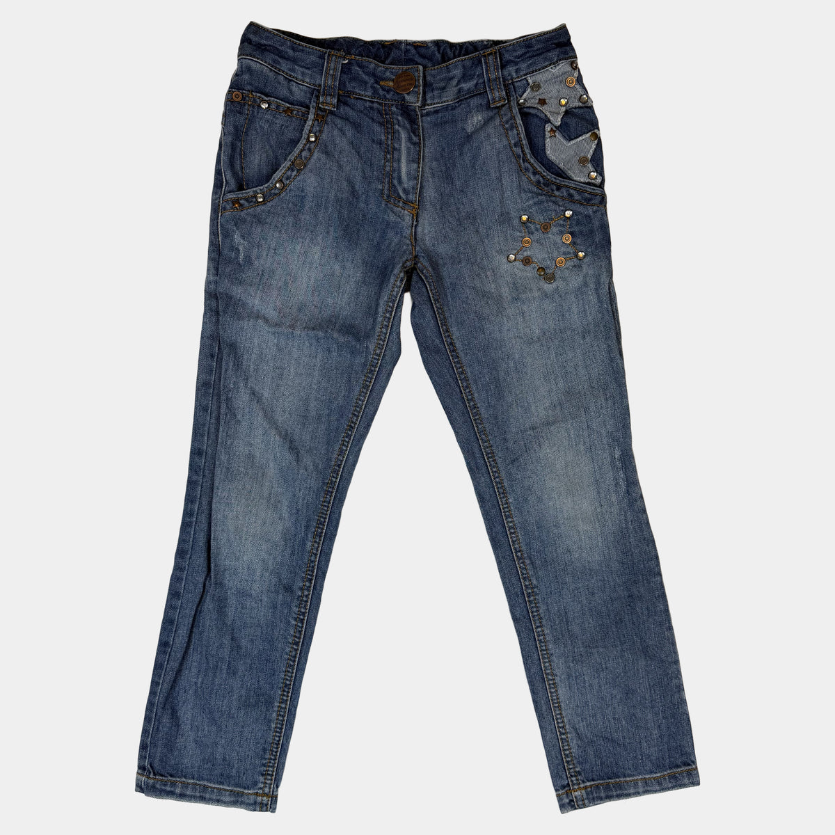 Blaue Kinder-Jeans aus Denim mit Nieten-Details und Stern-Applikation, Next – front