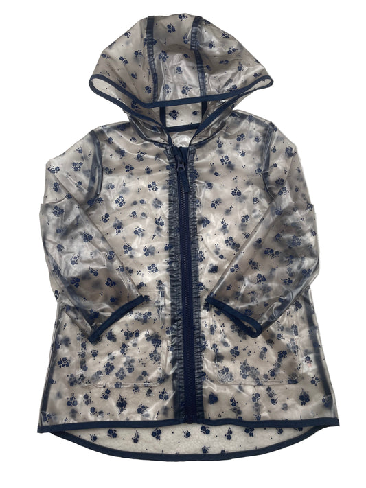 Transparente Kinder-Regenjacke von Mini Club mit blauem Blumenmuster und Kapuze, Größe 86–92 – front