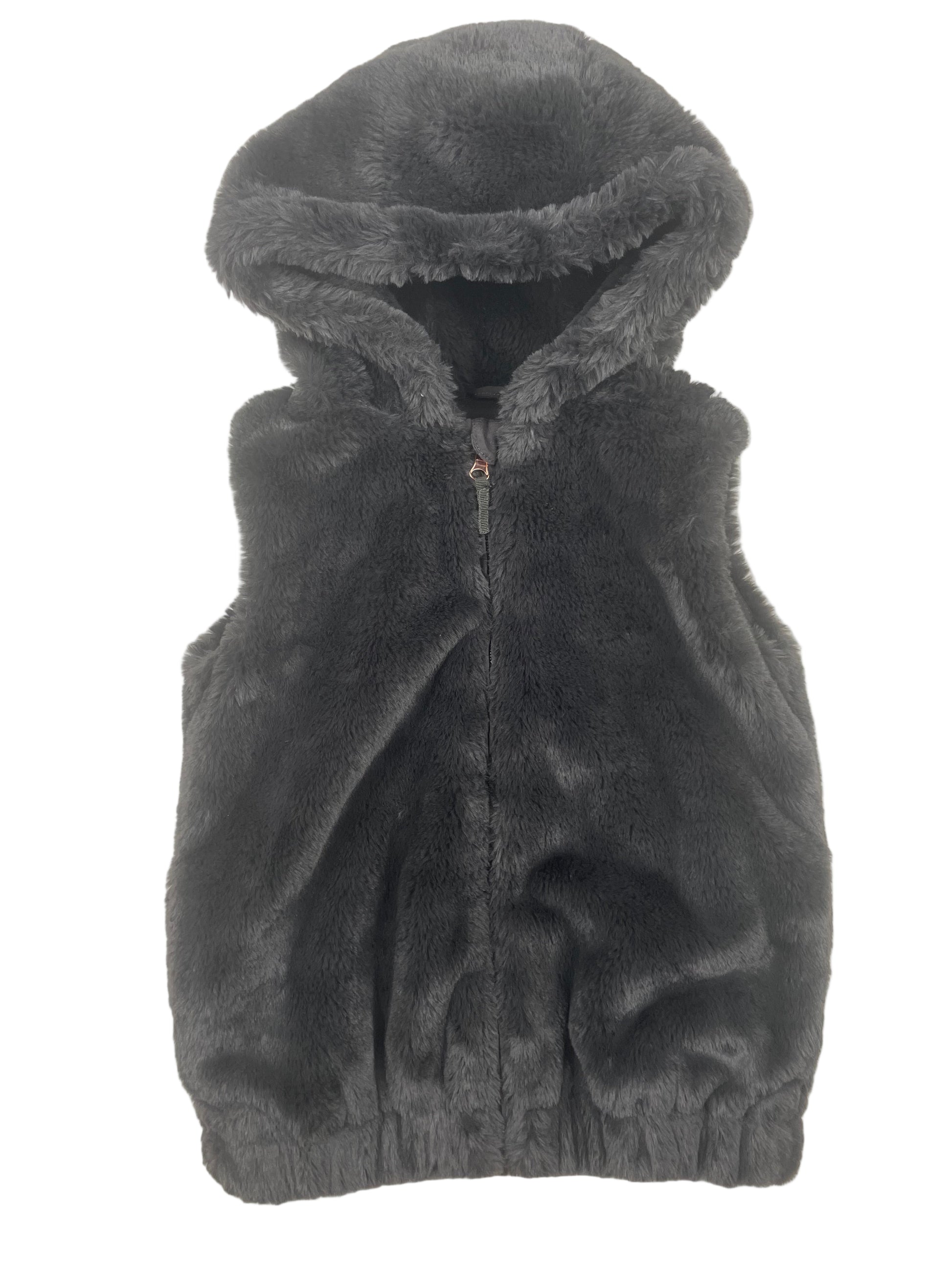 Graue Kunstfell-Kapuzenweste von Nutmeg, Größe 8-9 Jahre – front