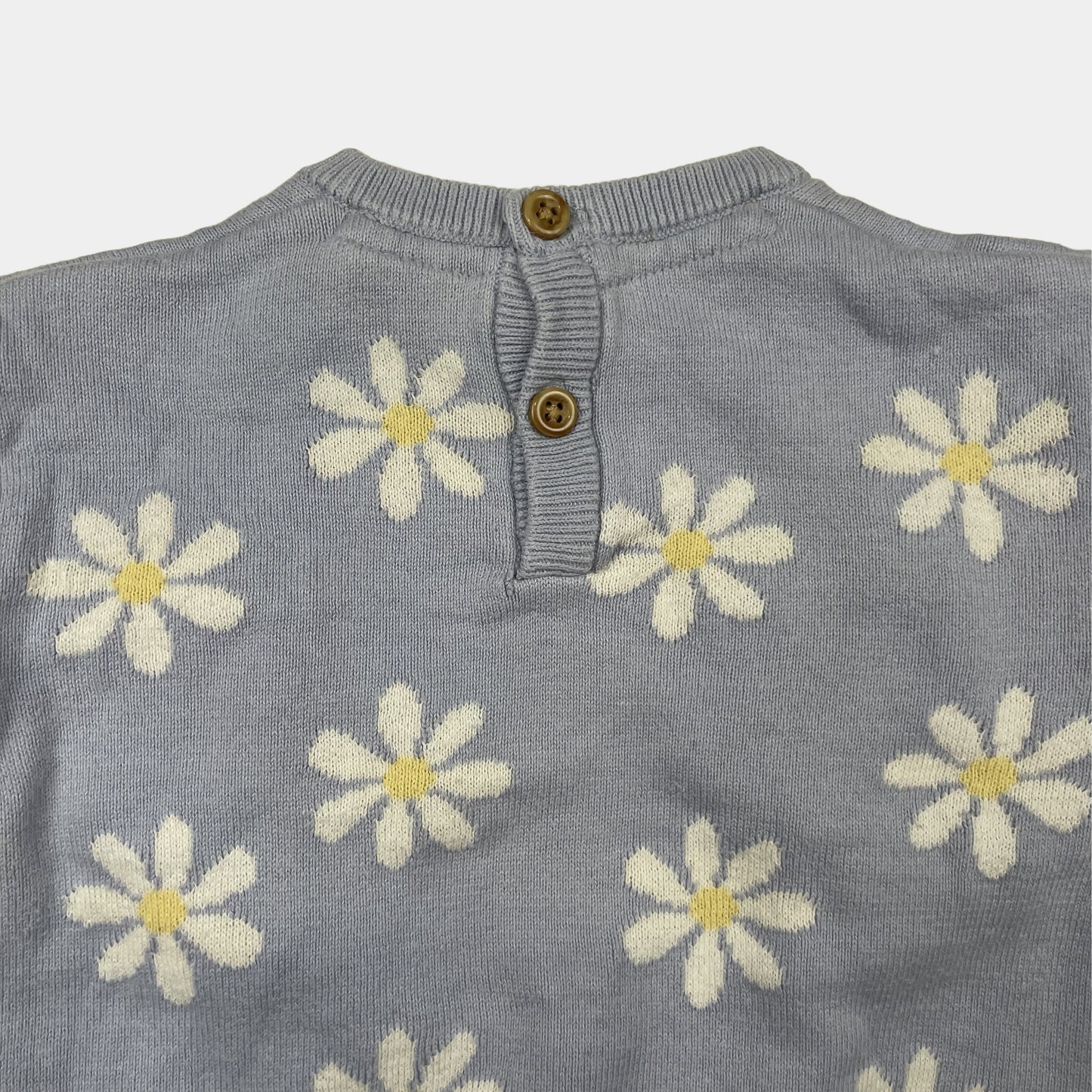 Blauer Baumwoll-Pullover mit Blumenmotiv und langen Ärmeln – back