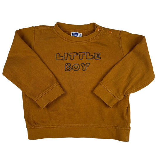 Ockerfarbenes Kinder-Sweatshirt „LITTLE BOY“ von Mots d’enfants, Größe 36M