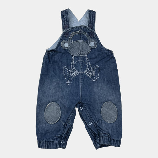 Blaue Denim-Latzhose mit Affenmotiv für Babys bis 3 Monate – front