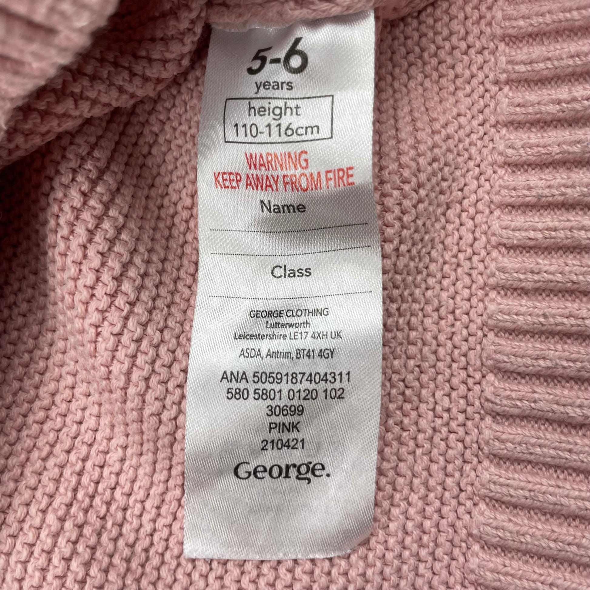 Rosa Baumwollpullover mit Blumenstickerei, Größe 5-6 Jahre – label