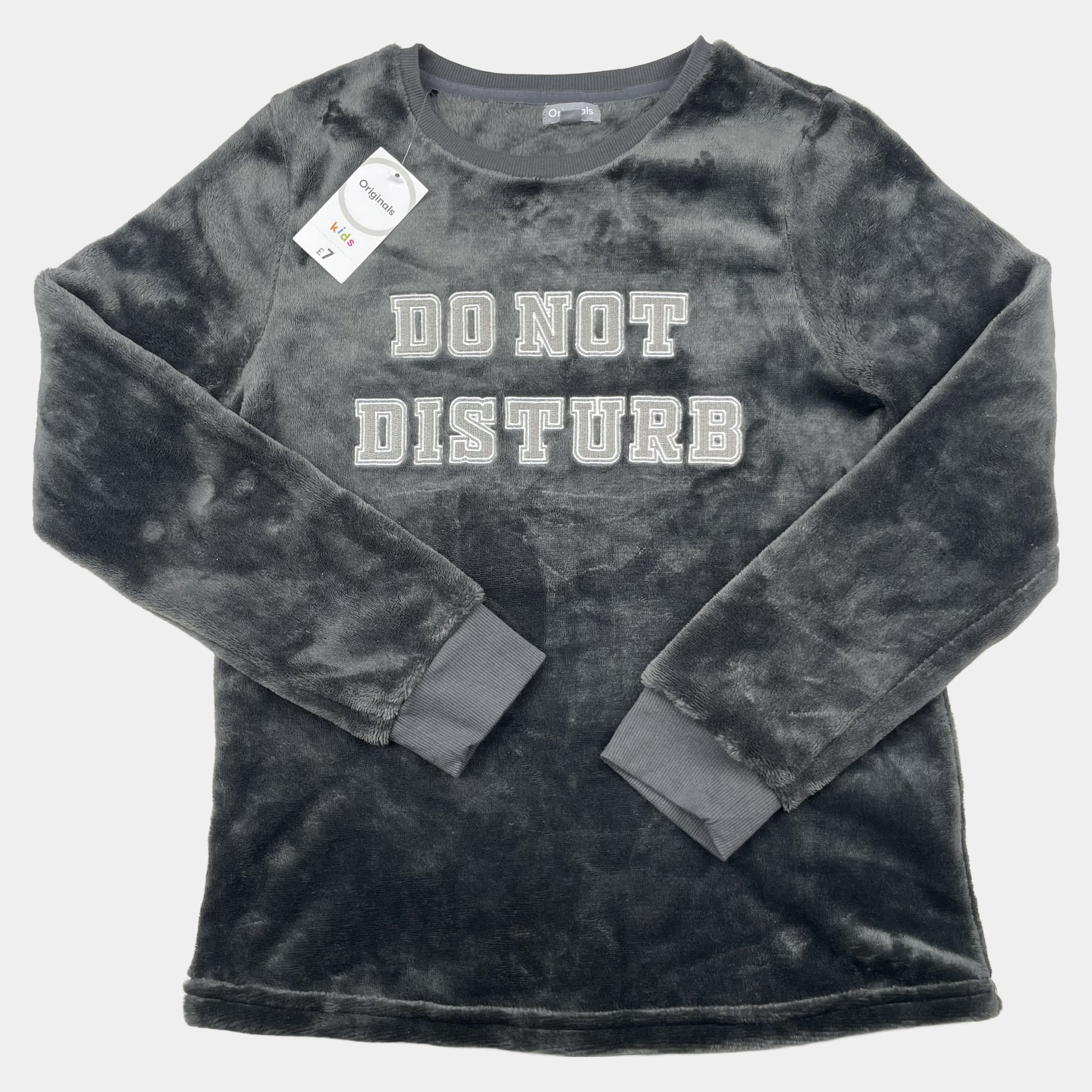 Grauer Samt-Schlafanzug mit Slogan 