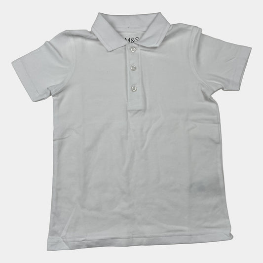 Weißes Baumwoll-Poloshirt mit kurzem Kragen und Knopfleiste – front