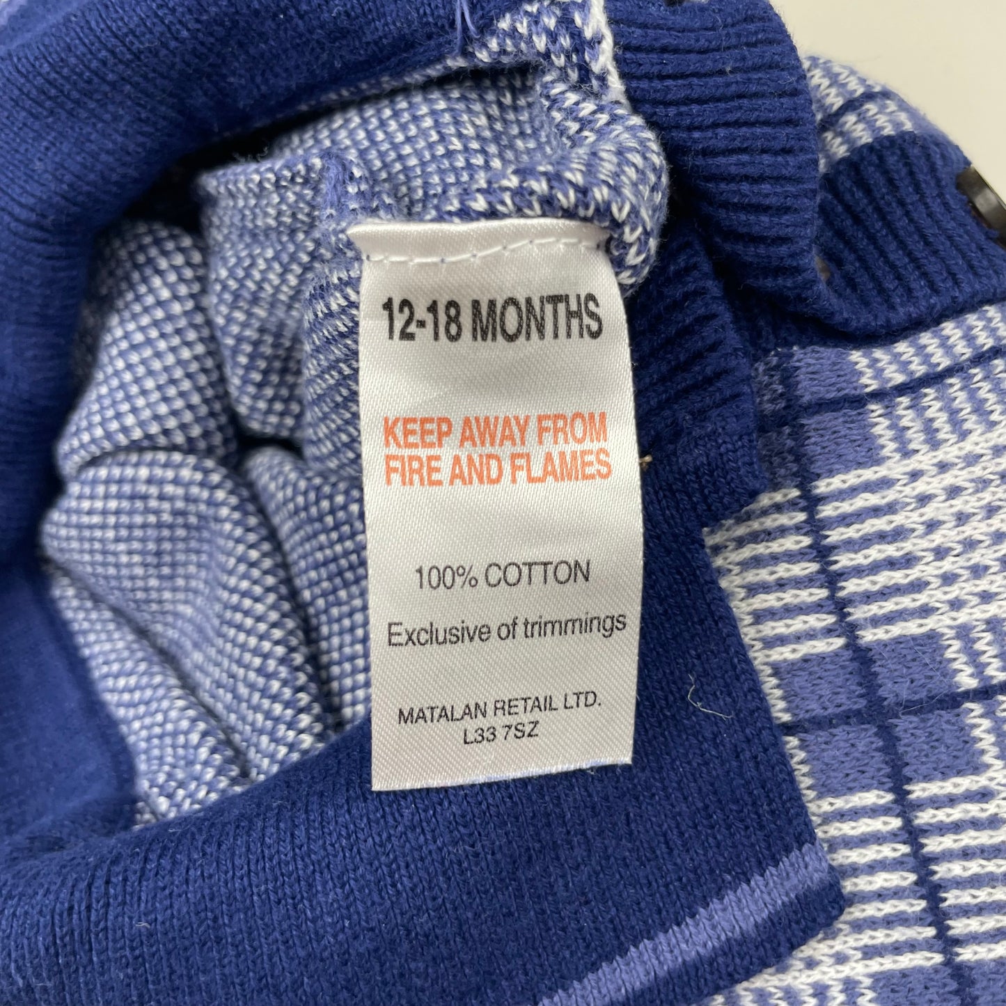 Blauer Overall aus Baumwolle mit Karomuster und Knopfleiste für Babys – label