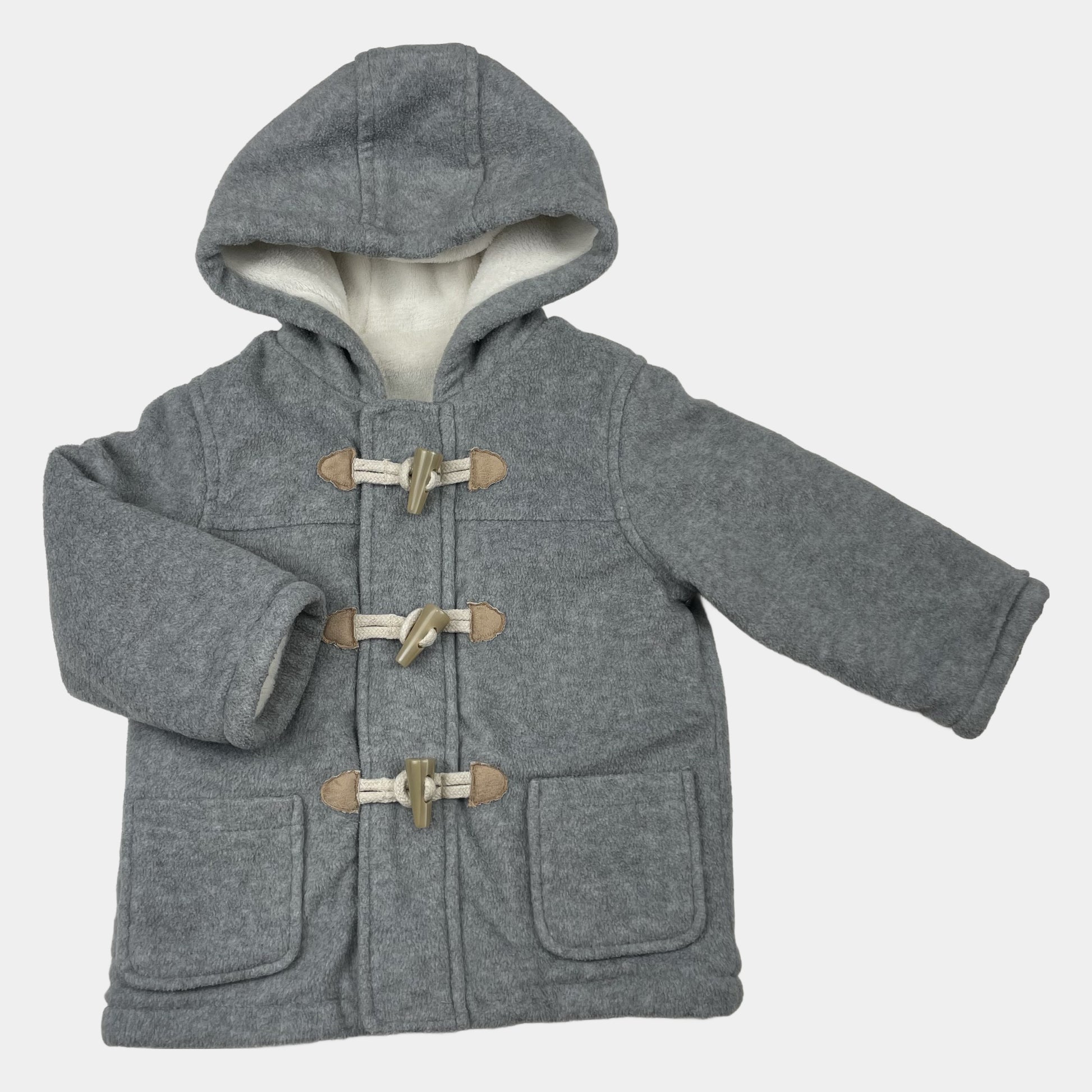 Grauer Baby-Dufflecoat mit Knebelverschlüssen von George, Größe 9-12 Monate – front