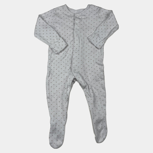 Weißer Baumwoll-Overall mit Pünktchenmuster und durchgehender Knopfleiste – front