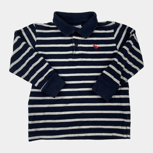 Gestreiftes dunkelblau-weißes Langarm-Poloshirt für Kinder mit gesticktem Logo – front