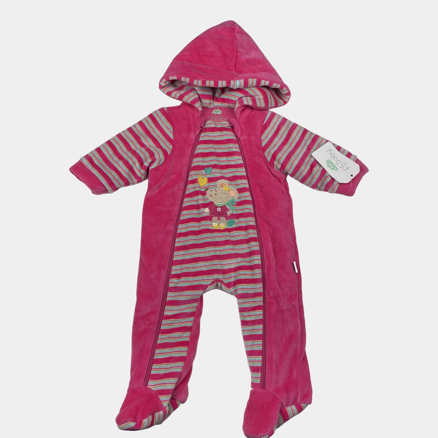 Rosa gestreifter Anzug mit Kapuze von FS Baby, Größe 68 cm, aus Baumwolle – front