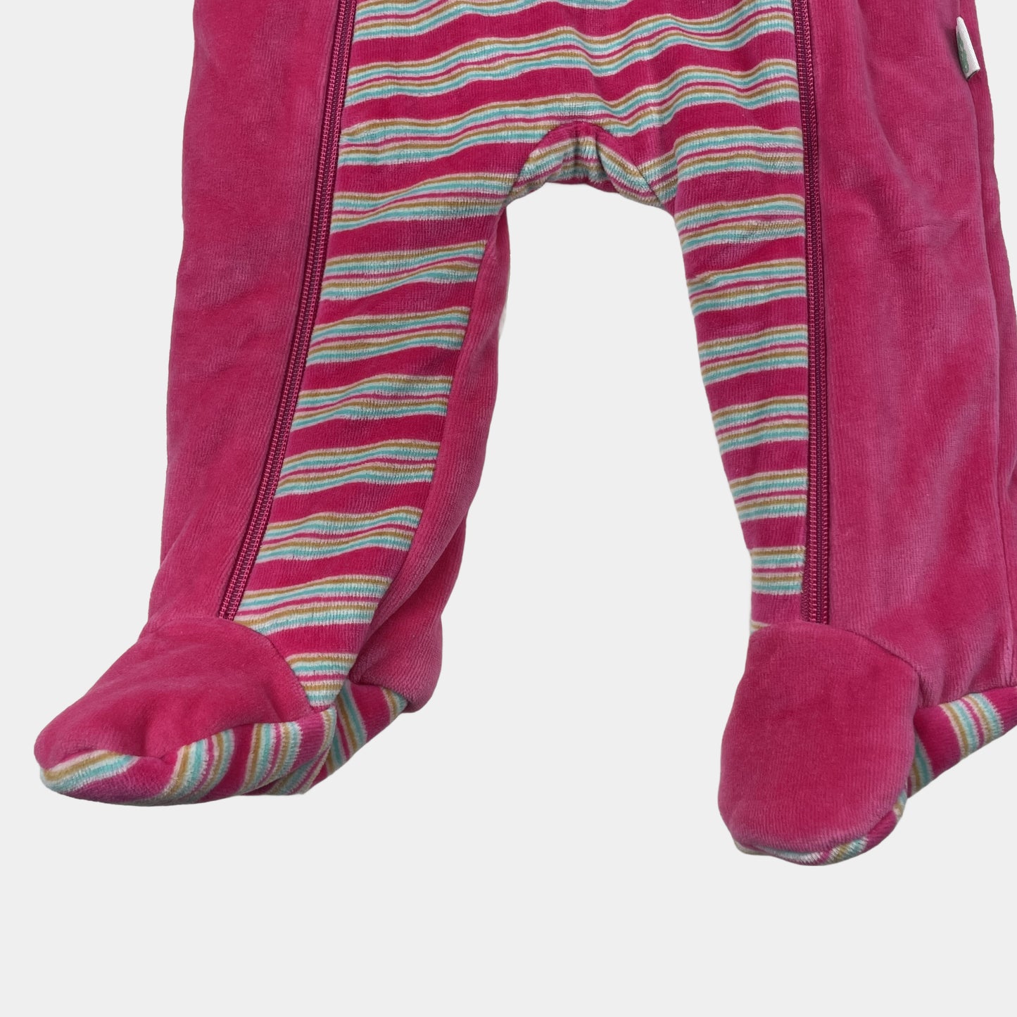 Rosa gestreifter Anzug mit Kapuze von FS Baby, Größe 68 cm, aus Baumwolle – flatlay