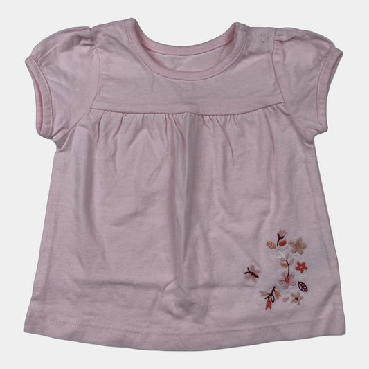 Rosa T-Shirt mit Blumenstickerei für Babys – front