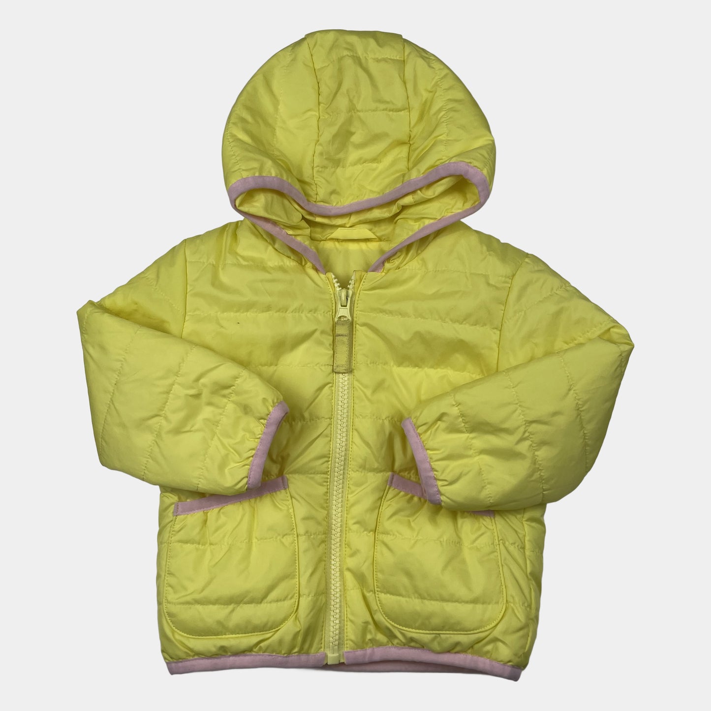 Gelbe Steppjacke mit Kapuze für Kinder – front
