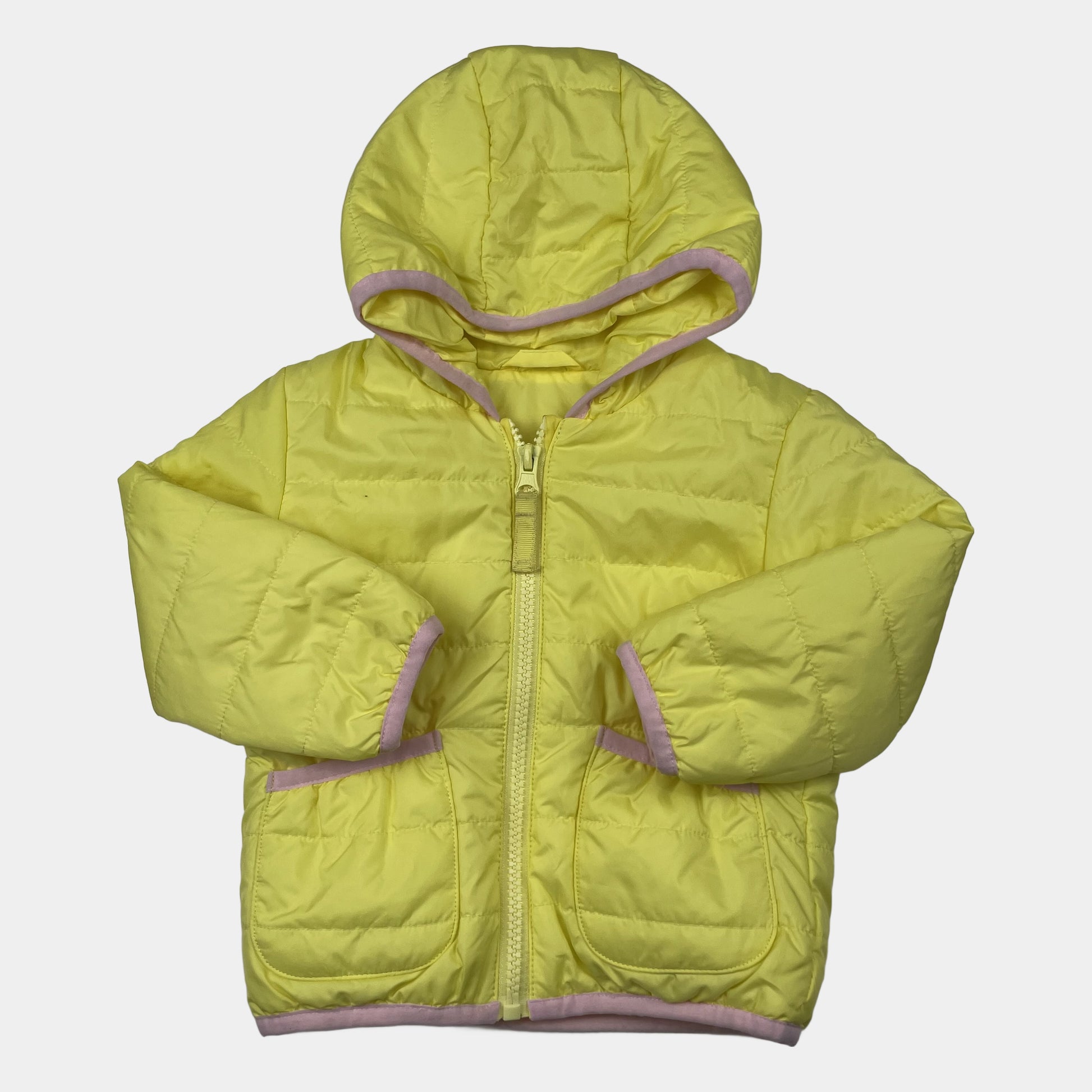 Gelbe Steppjacke mit Kapuze für Kinder – front