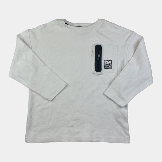 Weißes Longshirt in Größe 5-6 Jahre mit Brusttasche – front