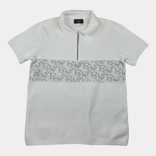 Weißes Zip-Poloshirt für Kinder, Größe 9-10 Jahre – front
