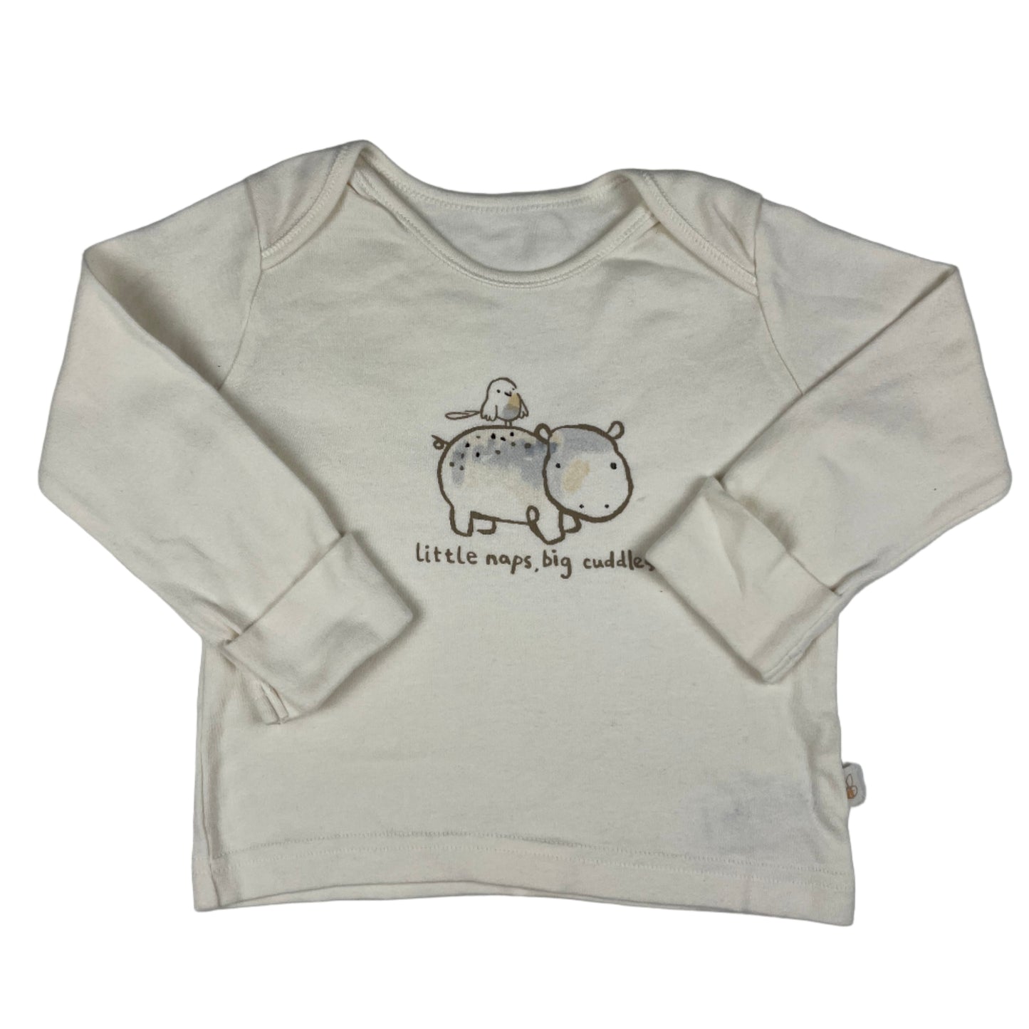 Cremefarbenes George Baby Langarmshirt mit Hippo-Print, Größe 6–9 Monate – front