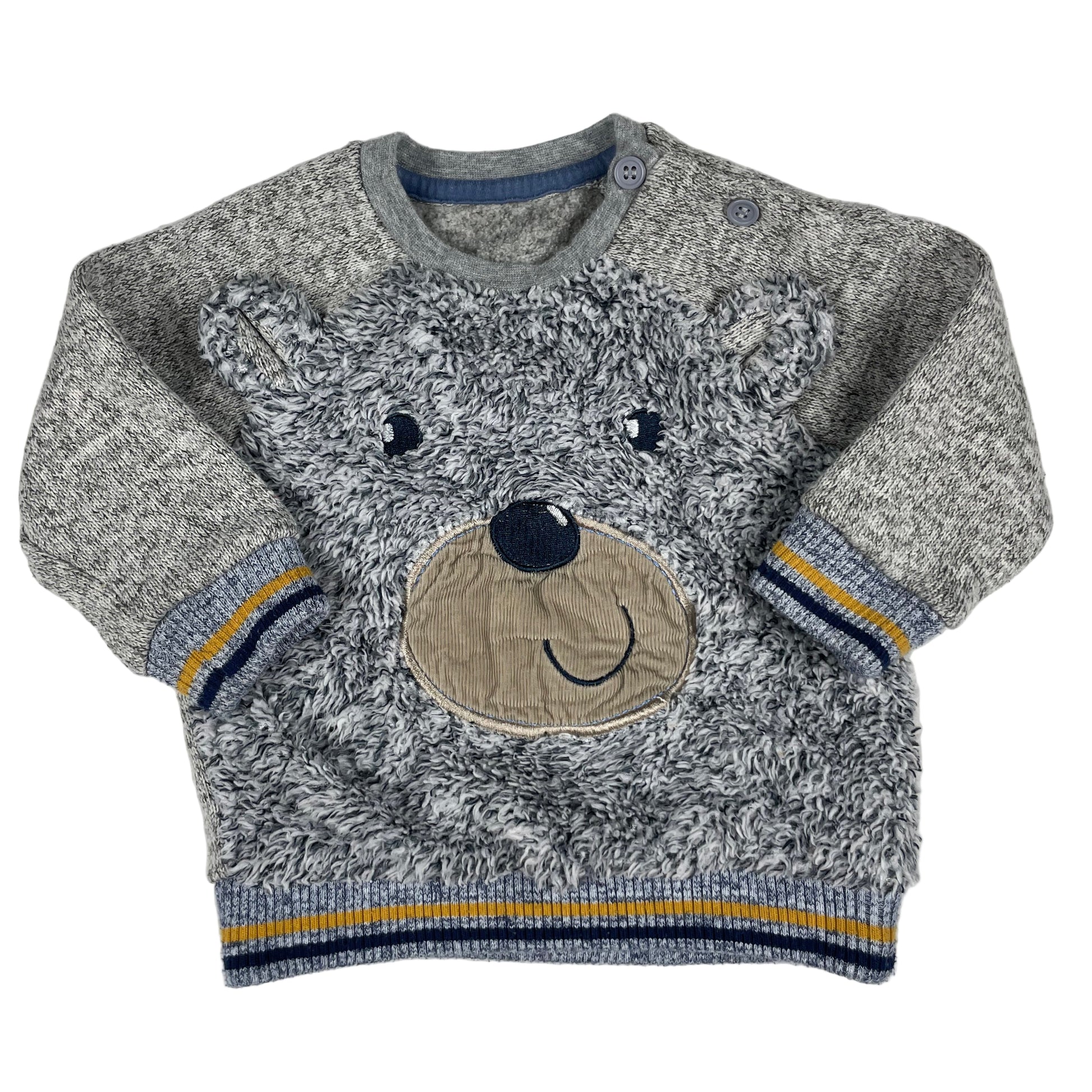 Grauer Nutmeg Baby-Pullover mit Bärenmotiv, Größe 3-6 Monate – front