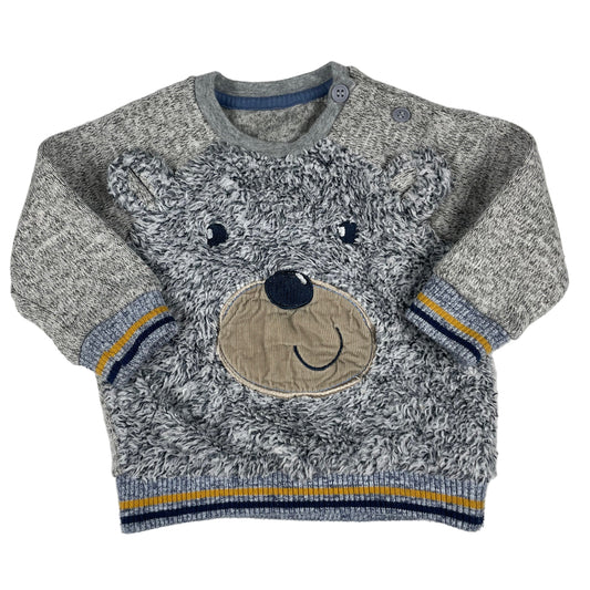Grauer Nutmeg Baby-Pullover mit Bärenmotiv, Größe 3-6 Monate – front